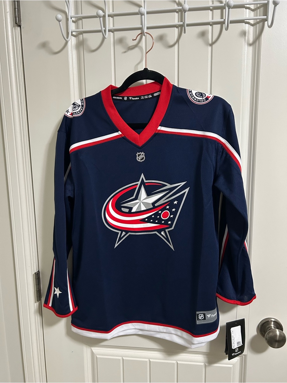 Fanatics Navy, Red & White Columbus Hockey Jersey for Kids